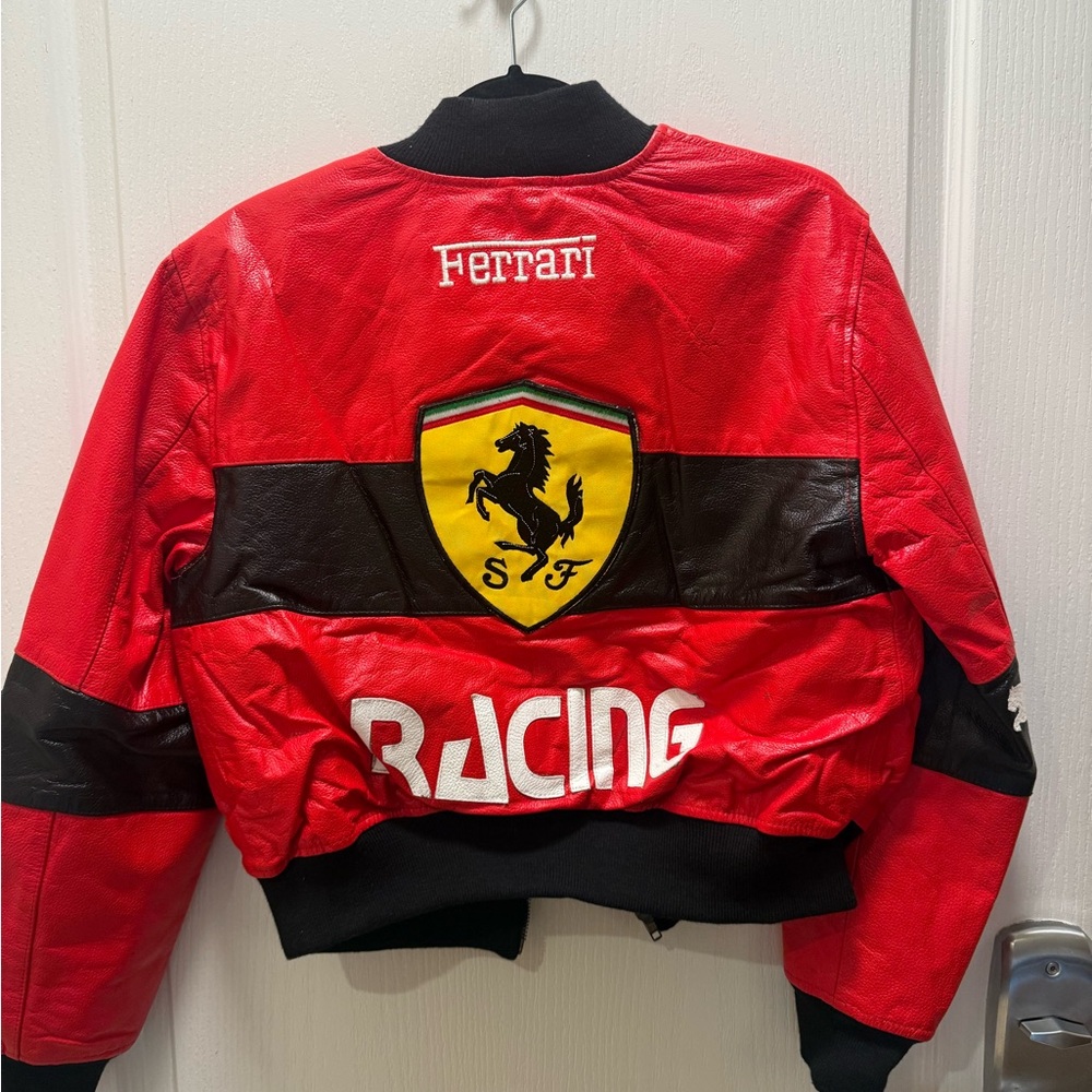 Handmade Vintage Ferrari Racing Vegan Leather Crop Jacket Red Formula1 Size XS/S - Picture 5 of 7